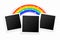 Three photo frames with rainbow background design