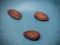 Three piece smoked almonds display on blue indigo plate background