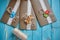 A three pieces of brown paper with piece of cotton lace with paper flower