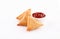 Three Pieces golden samosa stuffed on white background