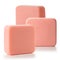 Three pieces of pink toilet soap on a white background. Full depth of field