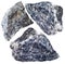 Three pieces of stibnite mineral stone isolated