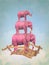 Three pink elephants in the sky