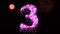 Three pink firework glow and glitter number - animation