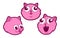 Three Pink Kitten or Cat Heads in Different Moods in a Cartoon Manga Style Set