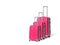 Three pink suitcases of different sizeson white background, travel concept and vacation