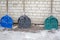 Three plastic shovels for removing snow