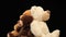 Three plush toy bears of different sizes rotate on a black background.