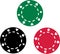 Three poker chips red green black