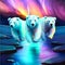 Three polar bears on the background of the night sky. Vector illustration Generative AI