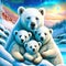 Three polar bears on the background of the night starry sky. generative AI