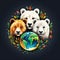 three polar bears with the earth in the background