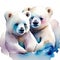 Three polar bears in the snow at night. 3D illustration. AI Generated