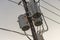 Three power transformer on utility pole