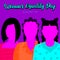Three powerful women of confidence for Women`s Equality Day on a purple background