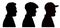 Three profile silhouettes of handsome bearded men wearing flat cap and peaked cap.