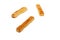 Three puff pastry sticks on isolated background