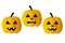 Three Pumpkins with the faces of scary monsters on a merry Halloween holiday. Vector isolate on white background