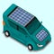 Three-Quarter Top View Solar Energy Electric Car Vector Illustration
