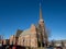 Three quarter view of the historic First Congregational Church on East Main Street in