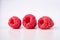 Three raspberry tasty sweet bright on white background copy space macro