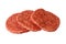 Three raw hamburger patties white background