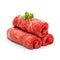 Three raw rouladen beef isolated