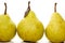 Three real-life pears on isolated white