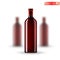 Three realistic mock up red bottle of wine on white. Vector illustration one bottle sharp and two bottles depth of fiel