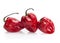Three red habanero chili peppers