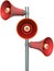 Three red loudspeakers