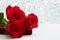 Three Red Roses and jewelery present box with boke Background. copy space - Valentines and 8 March Mother Women Day concept