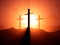 Three religious crosses during sunset on jerusalem hill