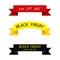 Three ribbon banners Black Friday sale. Red yellow and black ribbon banners Black Friday sale. 50 off sale