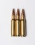 Three rifle bullets on white background