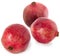 Three ripe red granet. Set fruits of red ripe pomegranate on the