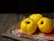 Three ripe yellow quince