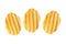 Three rippled potato chips on white