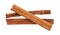 Three rolled dried Cinnamon sticks isolated