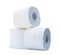 three rolls of white tissue paper or napkin in stack prepared for use in toilet or restroom isolated on white background with