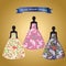 Three Romantic beautiful bridal or evening dresses.