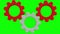 Three rotating gears on green