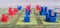 Three Rows of Red and Blue Castle Game Pieces Set for a Board Game