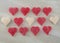 Three Rows of White and Red Gummy Hearts