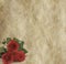 Three rustic red roses on parchment background