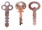 Three rusty skeleton keys