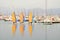 Three sailboats with unknown persons on the port of Ajaccio, Corsica, France.