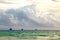 Three sailing boats on horizon of sauset tropical blue sea, Phil