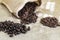 Three samples pure Arabica coffee beans of various origins