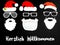 Three Santa Claus Paper Mask, Black Background, Herzlich Willkommen Mean Welcome